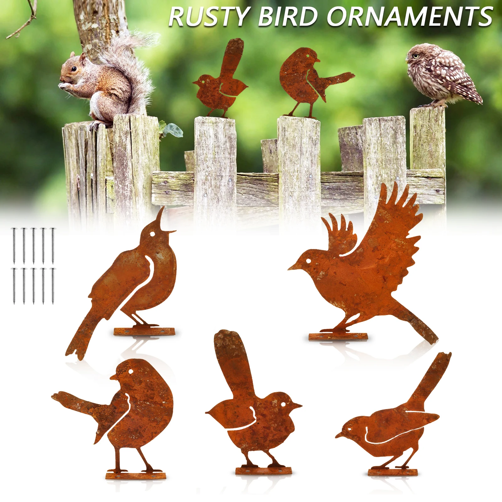 5Pcs Rusty Metal Bird Ornament Iron Crafts Bird Shaped Art Silhouette Sculpture Outdoor Metal Ornaments Metal Birds Silhouette