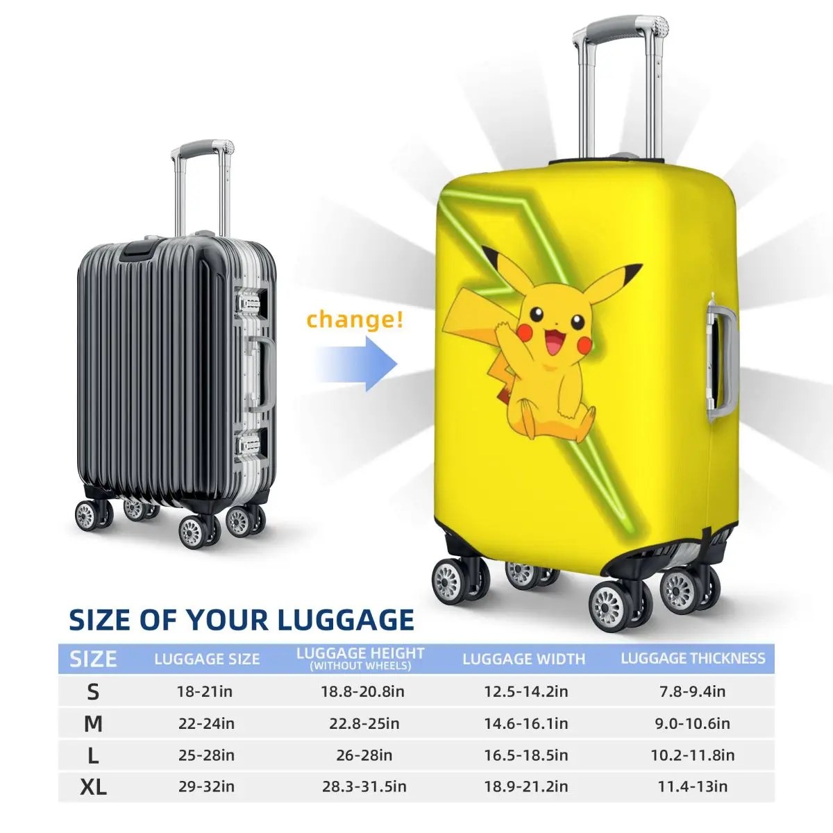 Capa de mala de desenho animado Bikachus personalizada capas protetoras de bagagem elásticas para 18-32 polegadas