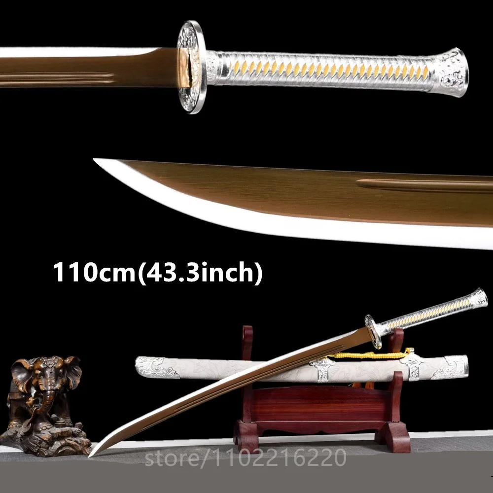 Excellent Sliver Battle Ready Sword Forged Handmade High Manganese Steel Blade Martial Art Sword Full Tang Leather Sheath