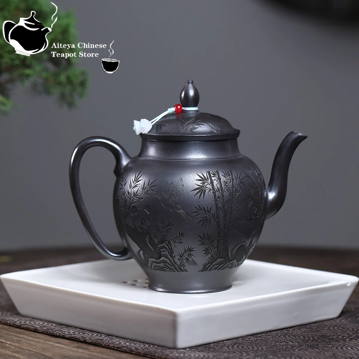 Yixing Purple Clay Teapot, Original Ore, Yellow Clay, Fully Engraved with Panda Palace Lanterns, Kung Fu Tea Set, Chinese Teapot