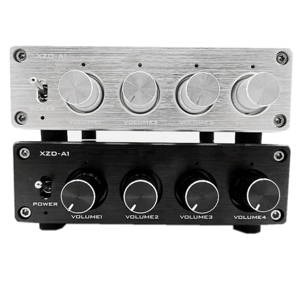 HIFI Lossless 1 Input 4 Output RCA HUB Audio Distributor Signal Selector Switch Source Switcher Volume Amplifier(Silver)