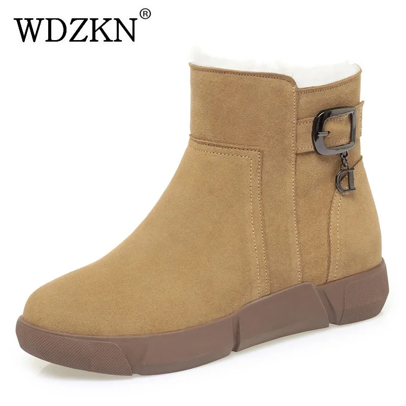 

Модные женские зимние сапоги WDZKN: классические замшевые ботинки на молнии с натуральным мехом и шерстью, теплые, на плоской подошве, большие размеры