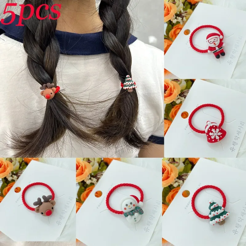 Christmas Hair Cord Mom Daughter Elastic Hair Bands Cute Cartoon Christmas Elk Snoeman Headwear for Girls Christmas Gift