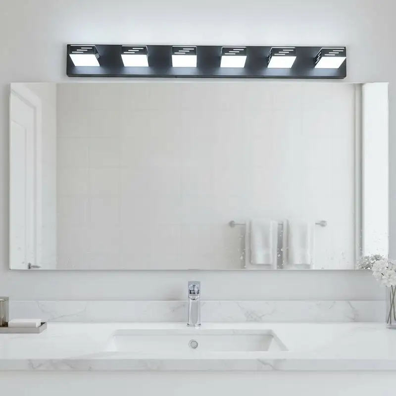 Contemporary Wall Sconce 33.46-Inch For Bathroom Living Room Bedroom 5-Light LED Matte Black Finish Cool White 6000K Mirror Front Lighting Metal Fixture Indoor Mounted Luminaire