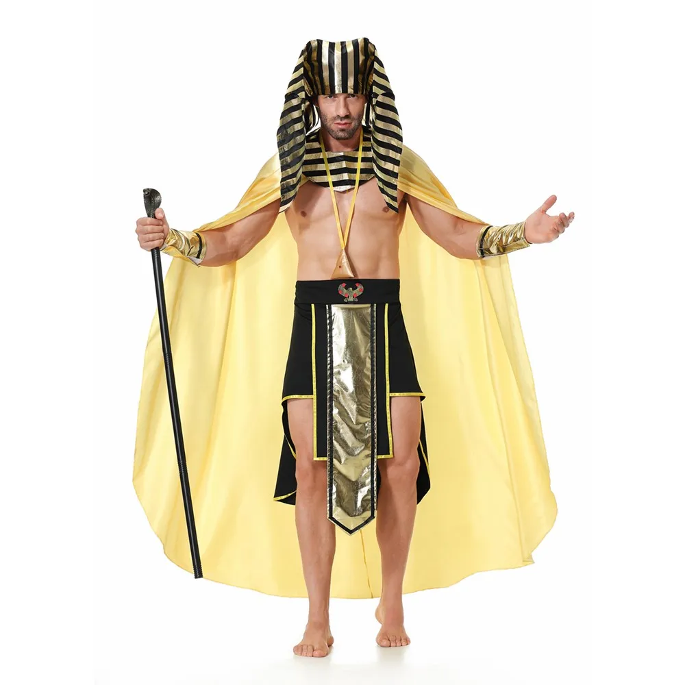 

Halloween Masquerade Mens Ancient Egyptian Pharaoh Cosplay Costume Stage Performance Male Rome Egypt King Role Play Dress