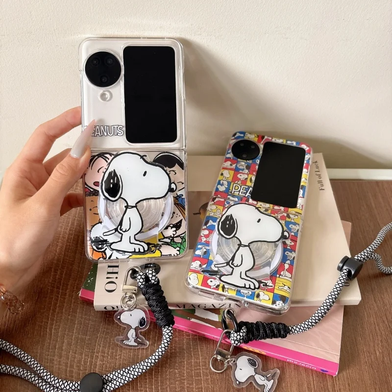 

Cute lattice Cartoon Funny Snoopy Folding Magsafe Wireless Charge Phone Case For OPPO Find N2Flip N3Flip 3D Magnetic Holder
