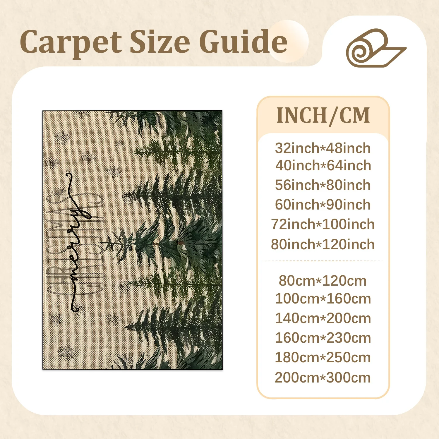 Large Indoor Area Rug, Soft Velvet Low Pile with Non-slip Dotted Backing, Machine Washable, Merry Christmas Pine Forest Pattern, Ideal for Living Room, Bedroom, Entryway Holiday Home Decor