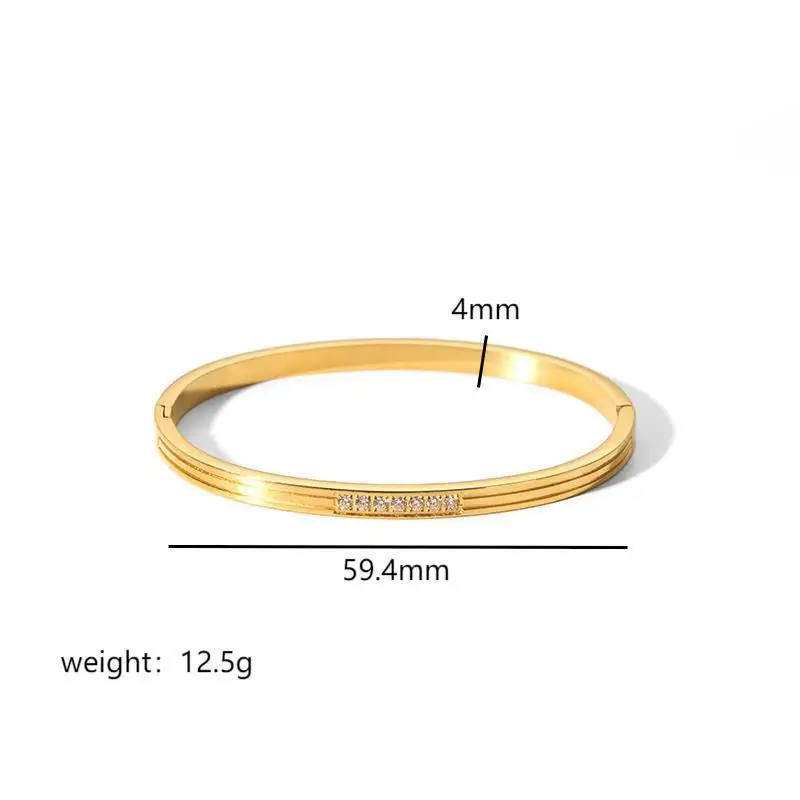 Luxury Jewelry Accessories Non Tarnish Elegant Cubic Zirconia Star 18K Gold Plated Stainless Steel Bangle Bracelet for Women