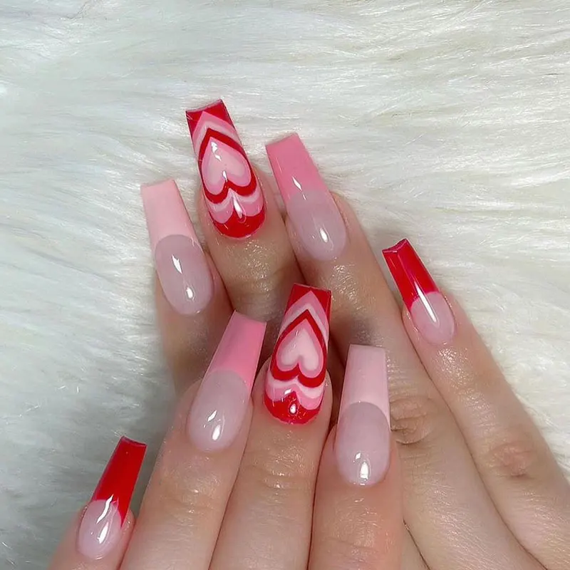 French Peach Heart False nail Dressing Manicure Finished Valentine's Day False Nail Manicure Patch Removable Nail