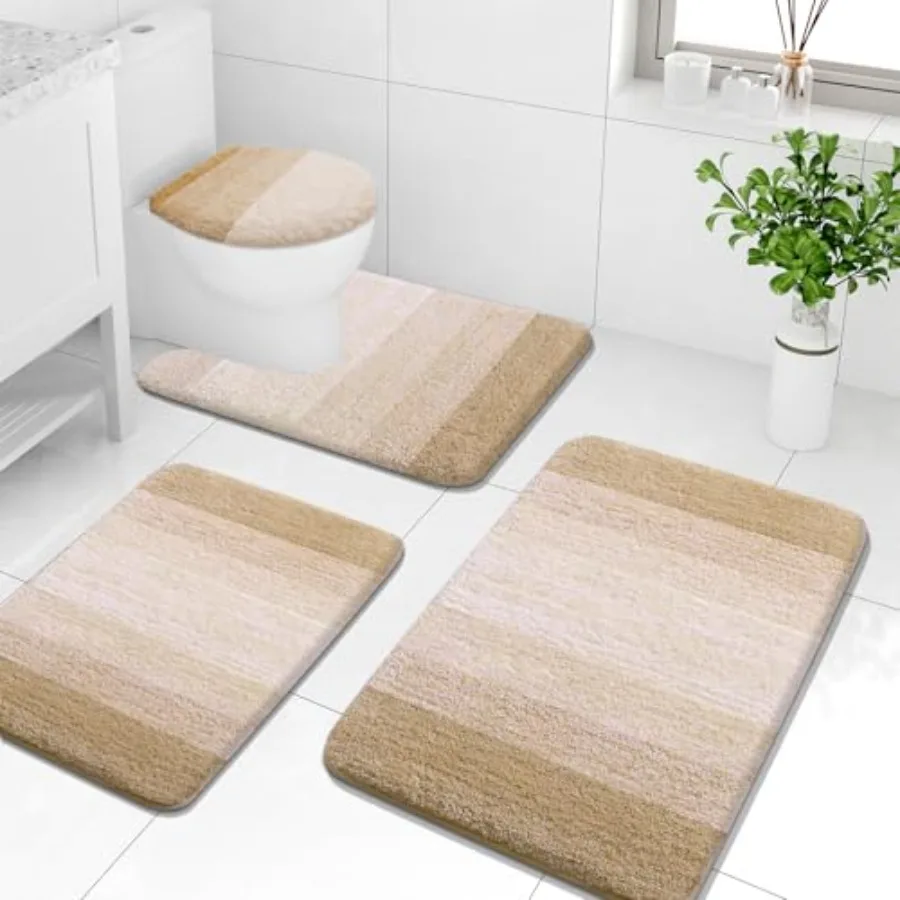 

Microfiber Bathroom Rugs Sets 4 Pcs Extra Soft Absorbent Bath Mats Machine Wash Dry U-Shaped Contour Rug and Toilet Lid Cover f