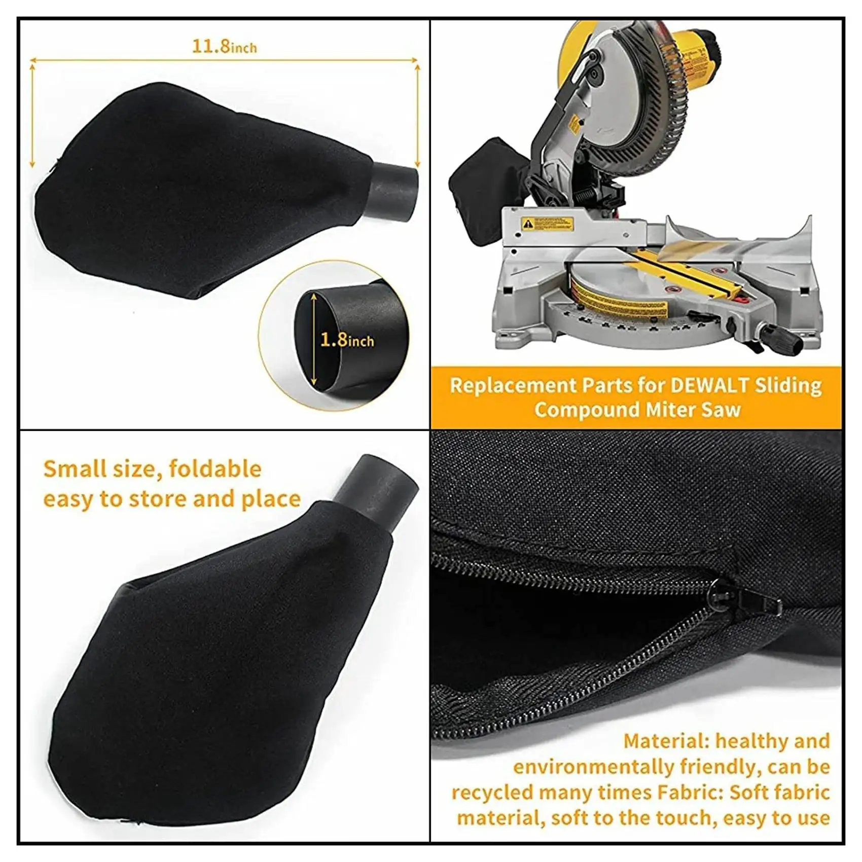 Miter Saw Dust Bag N126162 for Dewalt DCS361B DCS361M1 DW713 DW713-AR DW715 DW716 DW716XPS DWS782 DWS780