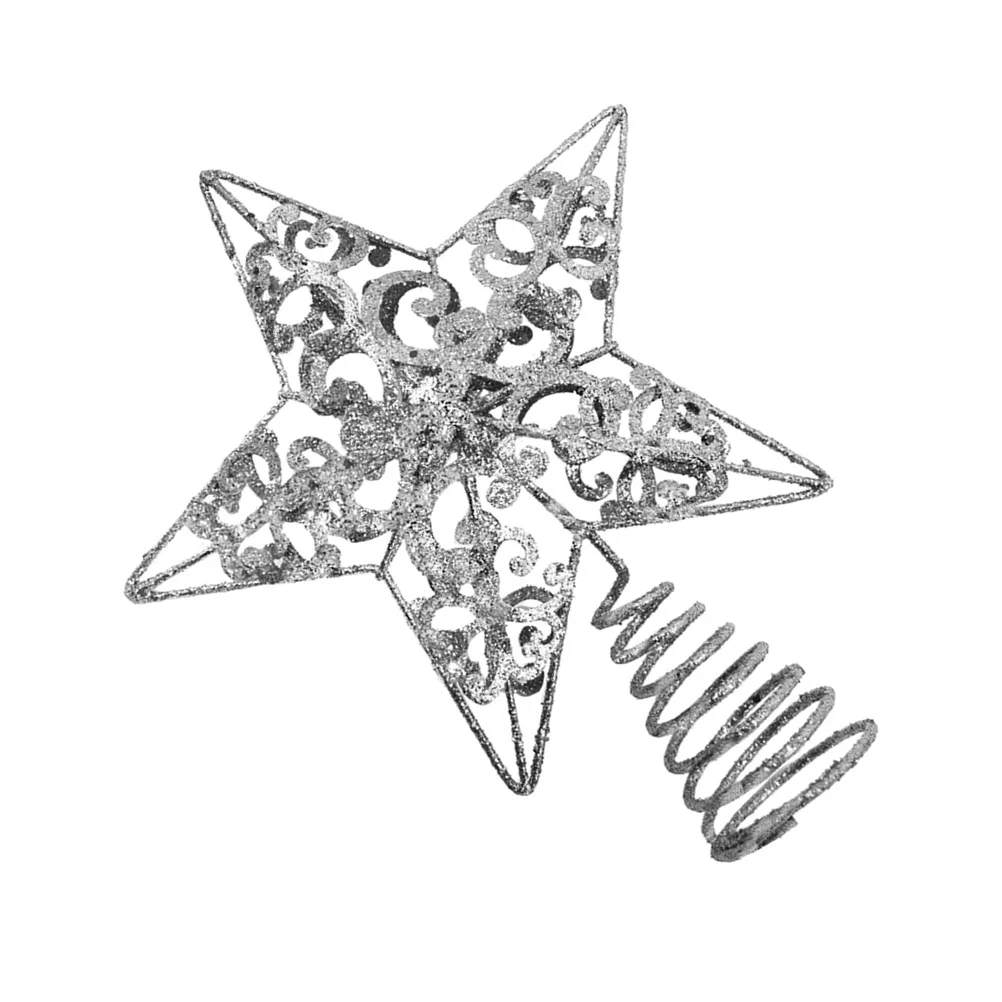 

Wrought Iron Christmas Tree Topper Decoration Pentagram Party Silver Star Shaped Decorative Ornament Chrsitmas Hanging Pendant