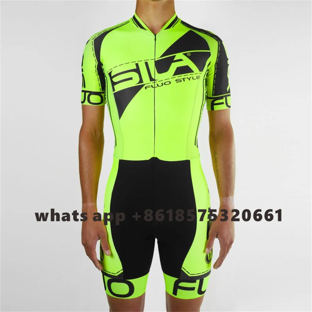 Sila New Fluorescence Color Men Cycling Skinsuit Short Sleeve Inline Speed Skating Clothing Ciclismo Hombre Skating Team Trisuit