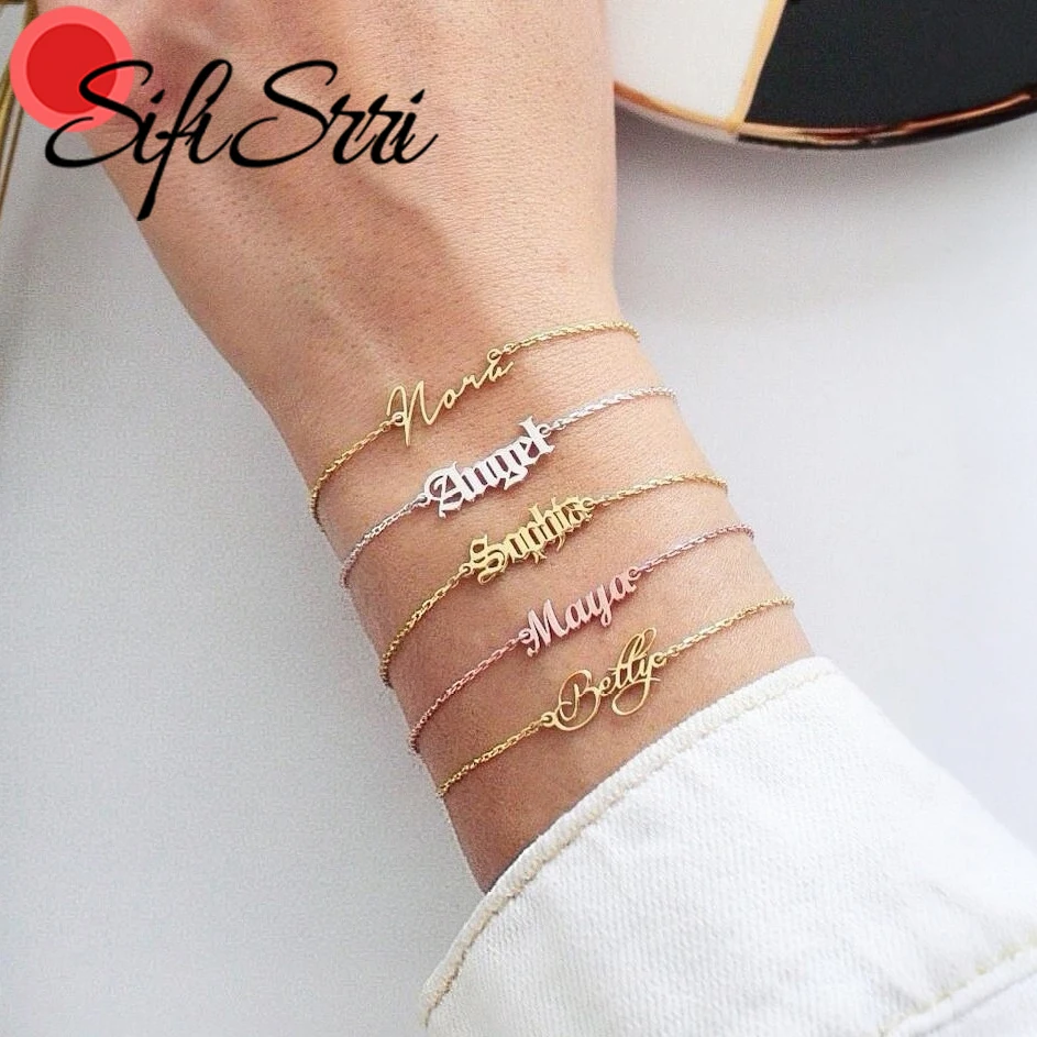 

Sifisrri Custom Name Bracelet For Women Men Personalized Stainless Steel Jewelry Beads Figaro Chain Mother Kids Birthday Gift