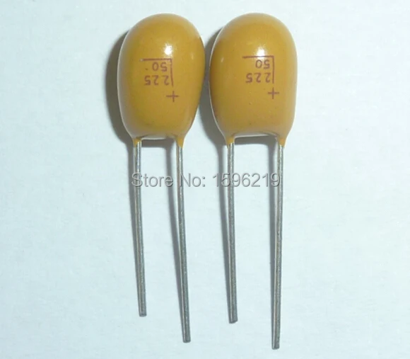 Capacitor de tântalo 50 peças, 2.2uf 50v 225 novo 50vtântal2uf dip radial