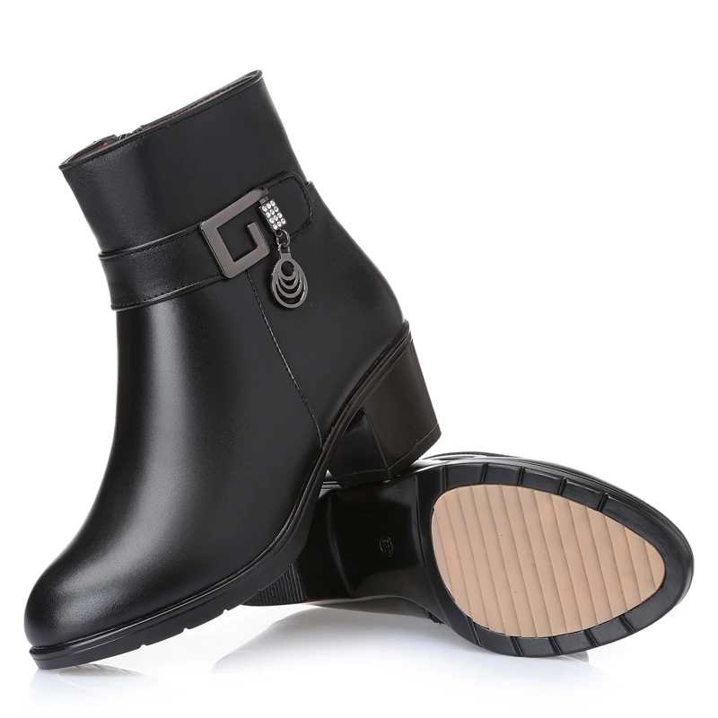 AIYUQI 2024 genuine leather Women\'s warm booties winter boots brown ladies heel boots adult fashion Villus boots