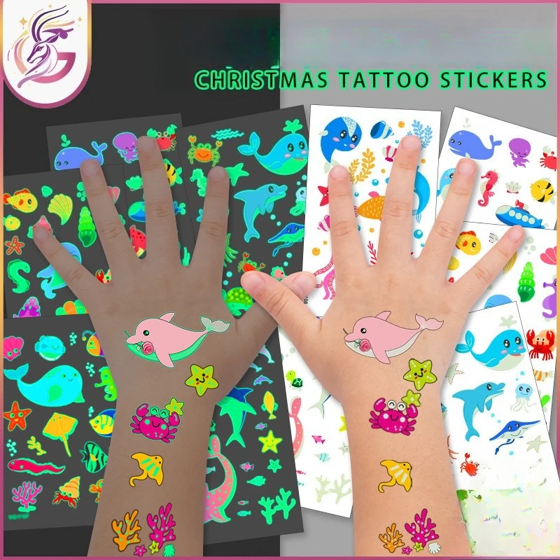 

Светящиеся в темноте наклейки для татуировок с океаном, мультяшный Кит, дельфин, дизайн, водонепроницаемый, безопасный для детей, день рождения, вечеринка, веселая, ночная деятельность
