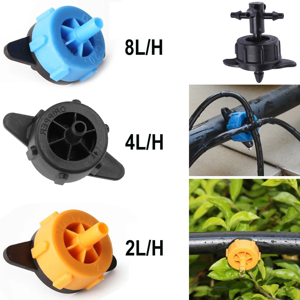 100/200 pièces Émetteurs goutte-à-goutte à compensation de pression 2L/4L/8L, Goutteurs réglables, Micro-connecteurs pour l'irrigation goutte-à-goutte des jardins et pelouses