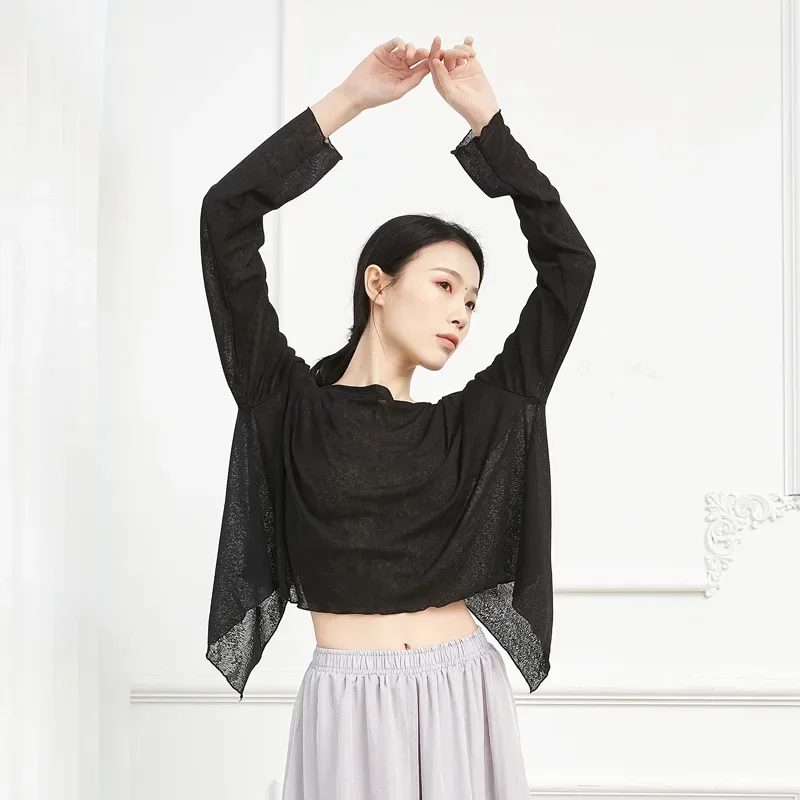

Split ends loose sexy modern dance short-sleeved practice clothes performance clothes ballet blouse classical