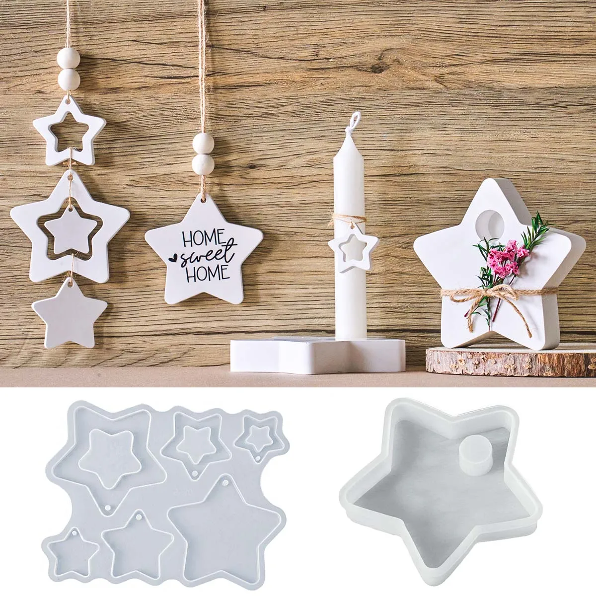 Star Series Silicone Mold DIY Handmade Concrete Candle Holder Candle Decor Pendant Ornaments Mold Pentagram Candlestick Craft