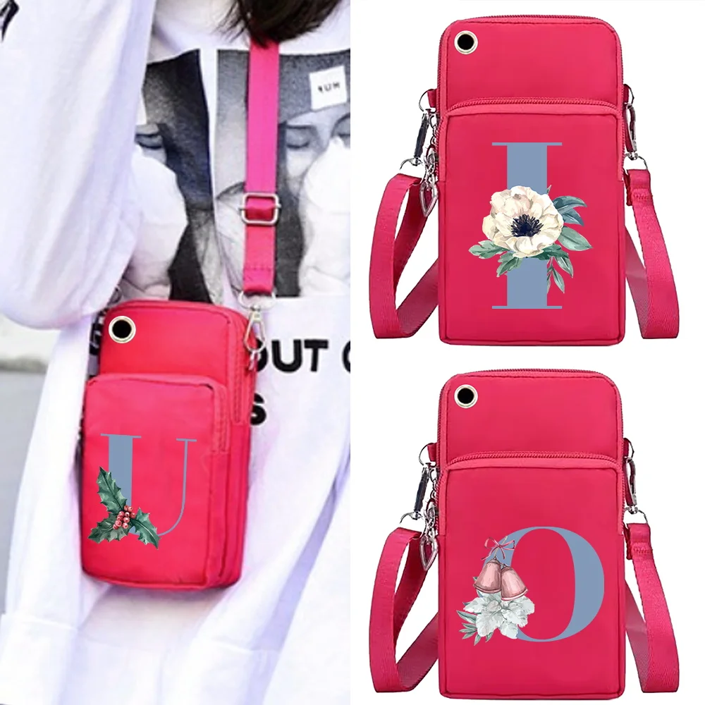 Universal Mobile Phone Bag Shoulder Crossbody Bag Wallet Sport Arm Purse Women Clutch Phone Bags Wrist Pack Blue Lettern Pattern