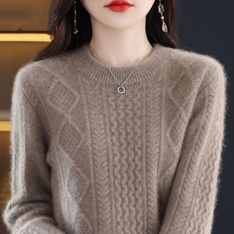 Sweaters Women's Knit Tops 2024 Autumn Cashmere Knitted Jacquard Splicing Knitwears Jerseys Skinny Warm Pullover Sweater Woman