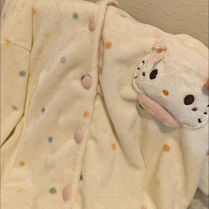 

Модные мягкие простые коралловые бархатные пижамы Hello Kitty для девочек, милый фланелевой зимний комплект домашней одежды в горошек с героями мультфильмов