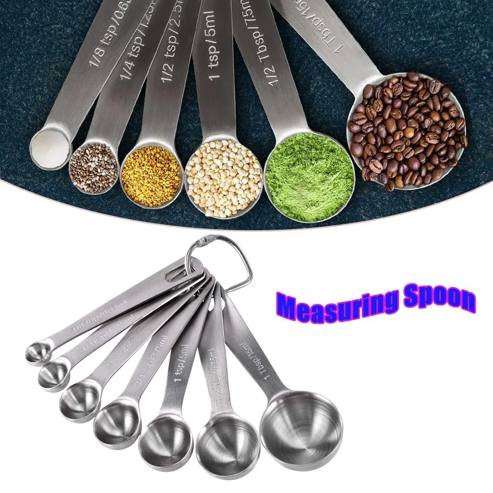 Stainless Steel Measuring Spoons Set Graduated Scoop Metric Imperial Scale Kitchen Baking Tools for Cooking Seasoning Coffee