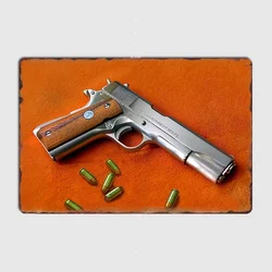 Gun Handgun Military Pistol Metal Sign Poster Garage Living Room Cinema Living Custom Tin Vintage Home Decor