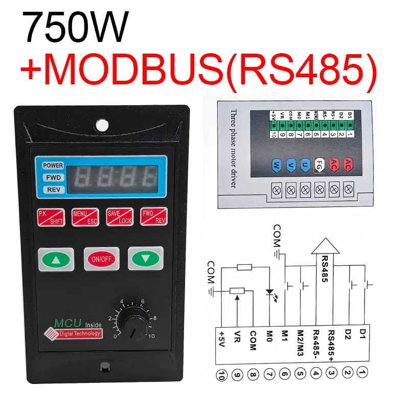 Frequentieomvormer Elektrische omvormer 1500W RS485 Voeg motordriver toe 0,75KW 1,5KW MCU Eenfasige ingang 220V 3-fasige uitgang 0,4KW