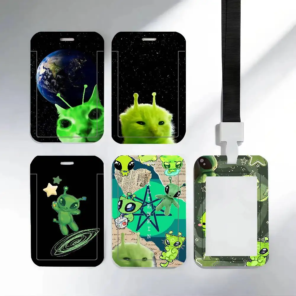 Gnarpy Alien Cat ID Card Holder Cute Badge Holder PVC Card Cover With Clear Window For Student Office Bus Card