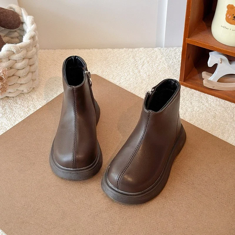 

Classic Girls School Ankle Boots New Hot Sale Kids Simple Fashion Short Boots Non-slip Platform Children's Causal Leather Boots