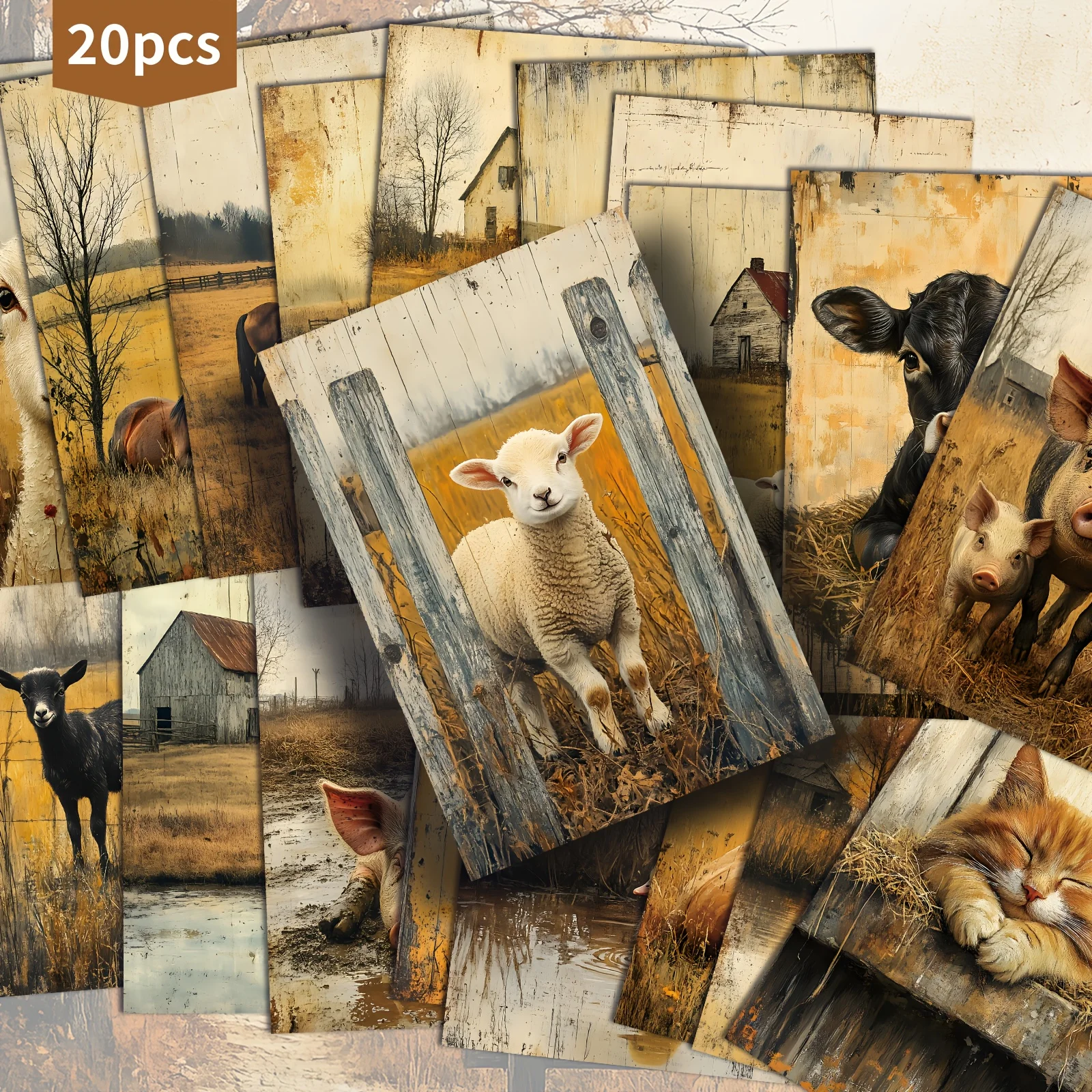 20pcs autumn farm animal style postcards, suitable as materials for garbage diaries, scrapbooks, and handmade cards