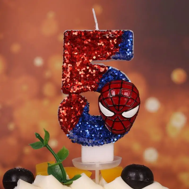 Anime Cartoon Spider Man 0-9 Digital Candles Creative Birthday Cake Plugin Decoration Party Theme Children's Gifts Peripherals