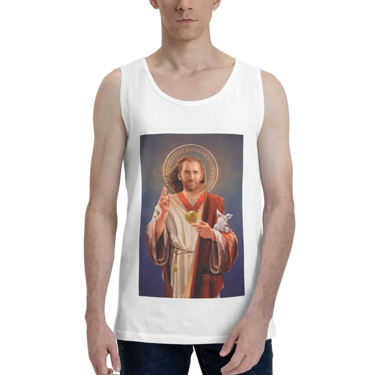 Nicolas Cage, Saint Nicolas Of Cage 100% Cotton Men's Sweatshirt Vest Sleeveless Clothing Tees Men Tank Tops T-shirt