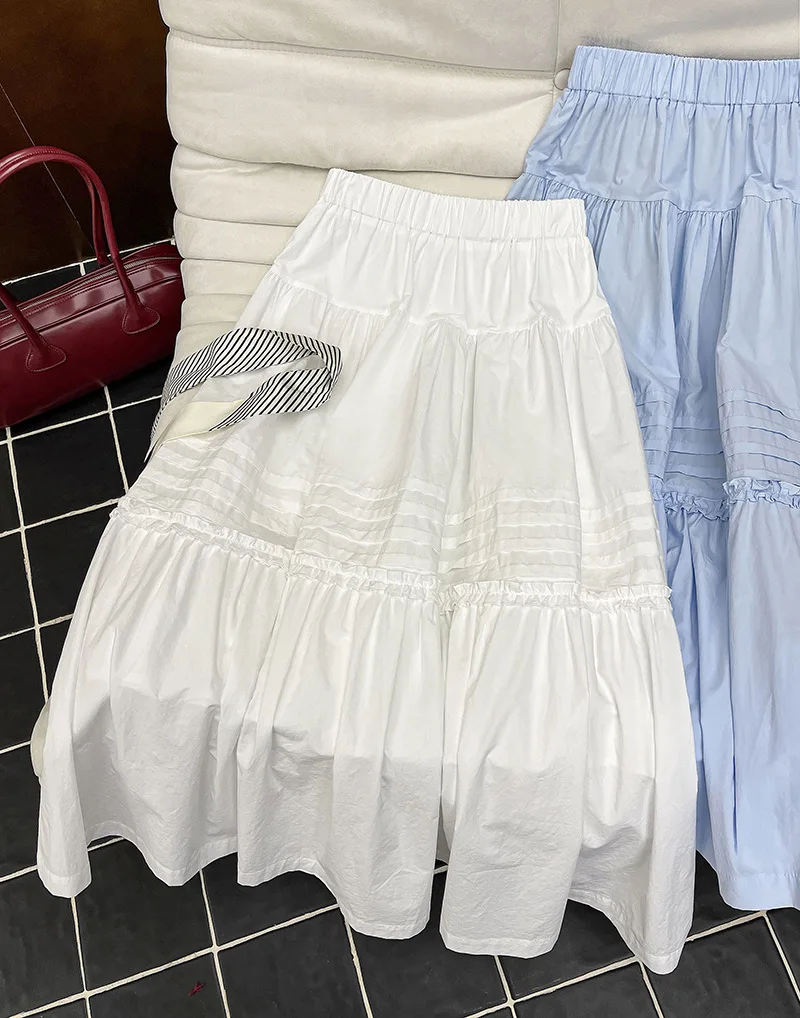 春の新韓国語バージョン優しい風圧プリーツ A ライン妖精ビッグスカート妖精スカートハーフスカート