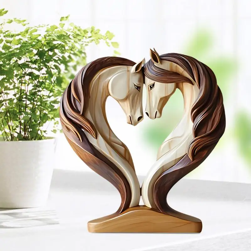 Horse Sculpture Wooden Horse Figurine Snuggle Pose Animal Sculpture for Workplace Exhibition Hall Shelf Living Room Entrance