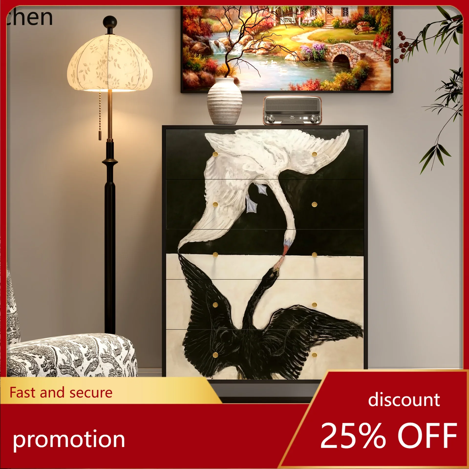 HT All Solid Wood Vintage Entryway Cabinet Drawer Cabinet Artistic Sideboard Storage Cabinet