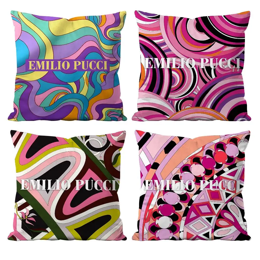 E-Emilio P-Pucci Logo Fashion Pillow Case Anti-dustmite Pillowcase Invisible Zipper Silky Short Plush Sofa Cushion Cover