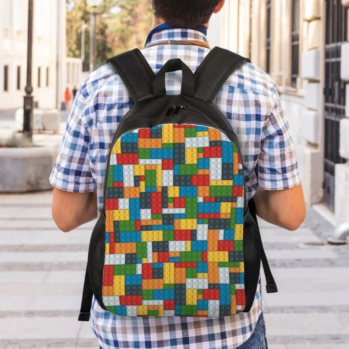 Custom Colorful Building Plastic Brick Toy Blocks Backpack for Women Men Water Resistant School College Bag Printing Bookbags