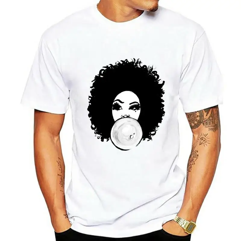 Men Short sleeve tshirt Curly Afro  Pretty Girl Bubble Gum Poppin Natural Hair Art T Shirt Women t-shirt