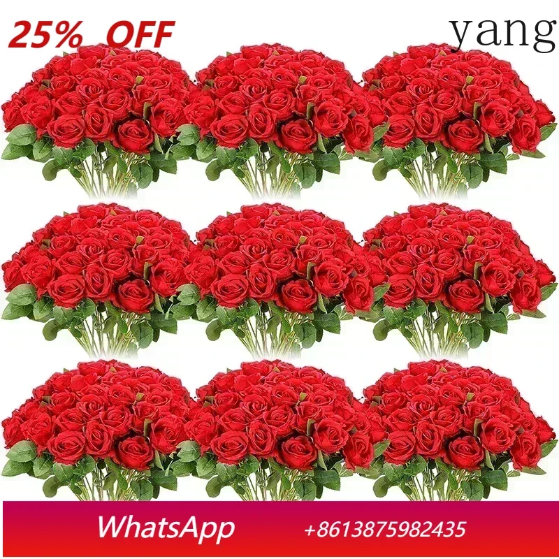 

100 Pieces Artificial Roses Flowers Fake Silk Roses Bouquet for Table Centerpiece Vases Wedding Party Decor