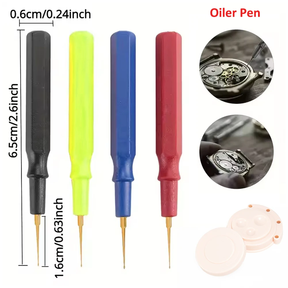 Kit de herramientas de reparación de relojes, aguja de pluma engrasadora con 1 taza de aceite para relojes de relojero, juego 4 en 1, bolígrafo de aceite lubricante para relojes, 5 uds.