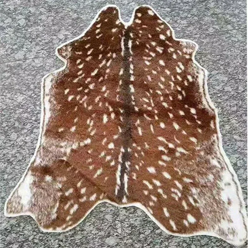 Faux Sika Deer Fur Rugs Imitation Animal Skin Carpet Floor Mat Home Decor Bedroom Bedside Animals Print Mats 110x90cm