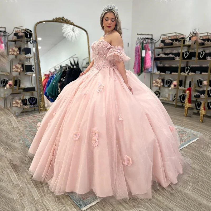 

ANGELSBRIDEP Vestidos De Xv Años Pink 3D Flora Ball Gowns Quinceanera Dresses For Special Events 2025 Princess Birthday Party