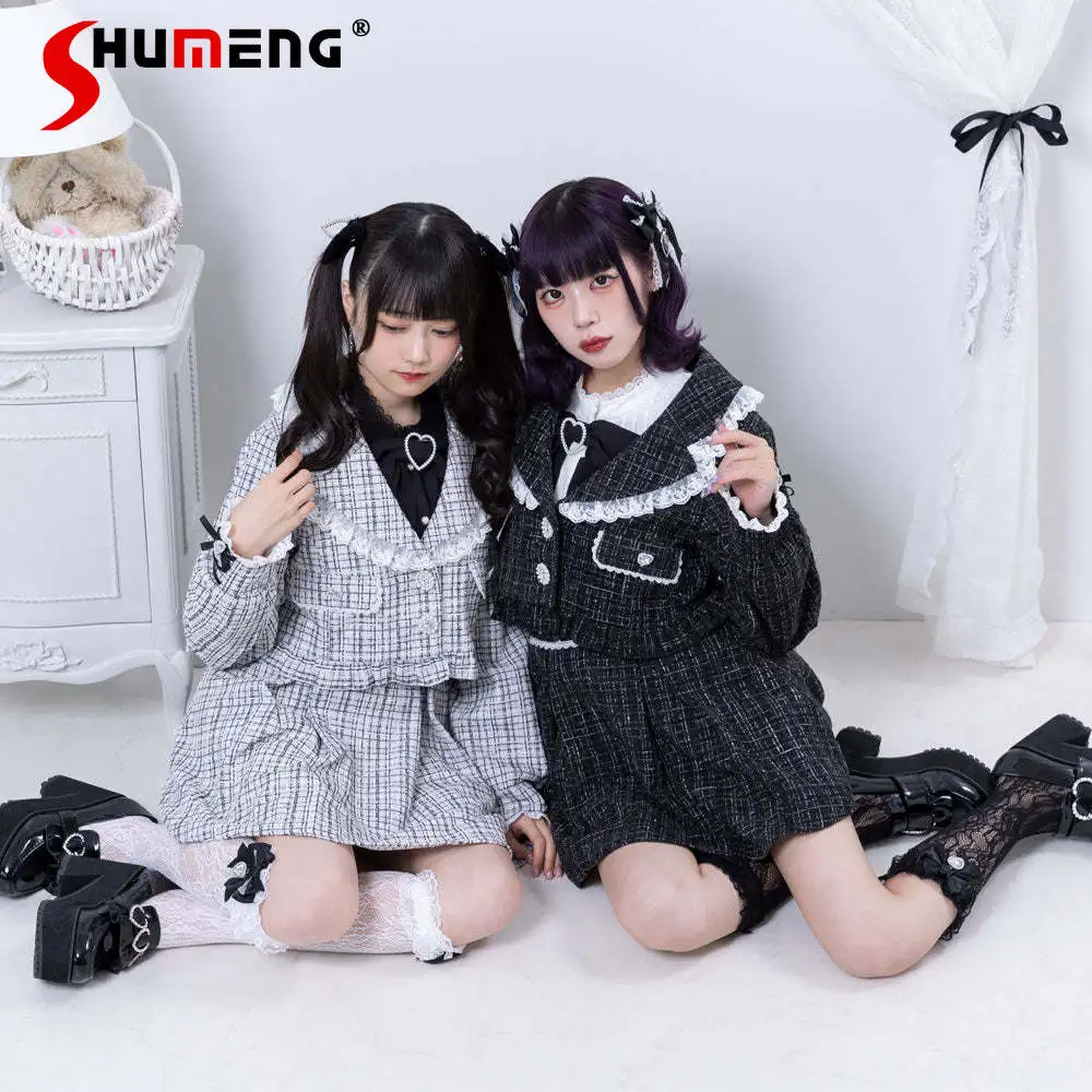 

Autumn And Winter New Short Coat Jacket Small Girl Cute Loose Lace Stitching Japanese Style Sweet Top Student Chaquetas De Mujer