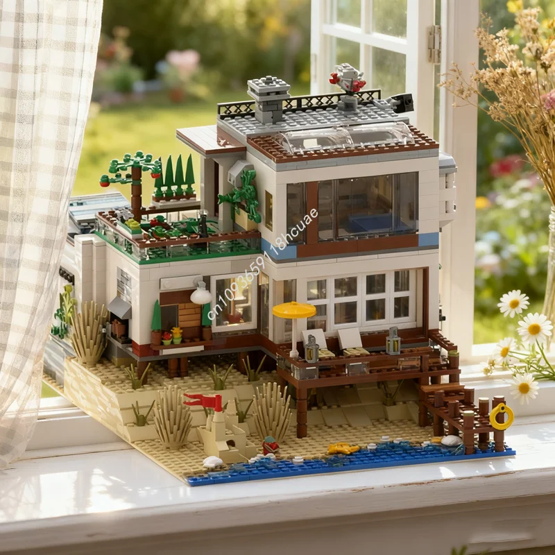 

1863 шт. MOC пляжный домик, модель «Дюна», строительные блоки, сборка, сделай сам, креативная идея, игрушка, кирпич, Рождественский подарок на день рождения