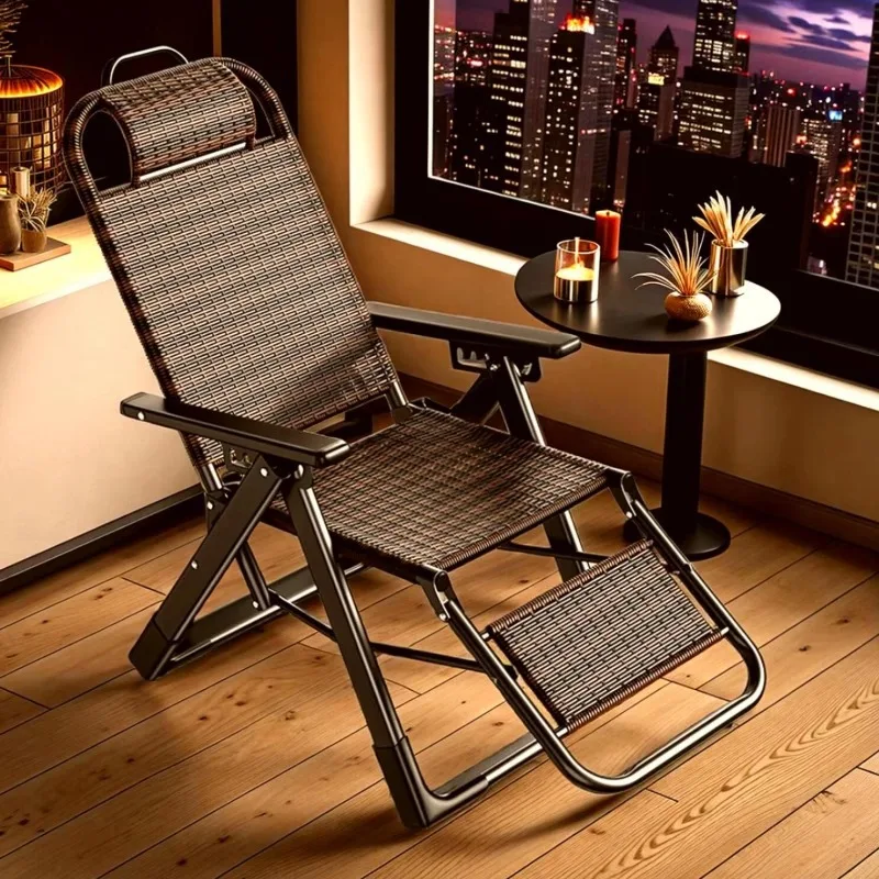 

Rattan Folding Lounge Chair for Adults, Heavy Duty Thickened Square Tube, Breathable Wicker Recliner for Office Home Patio