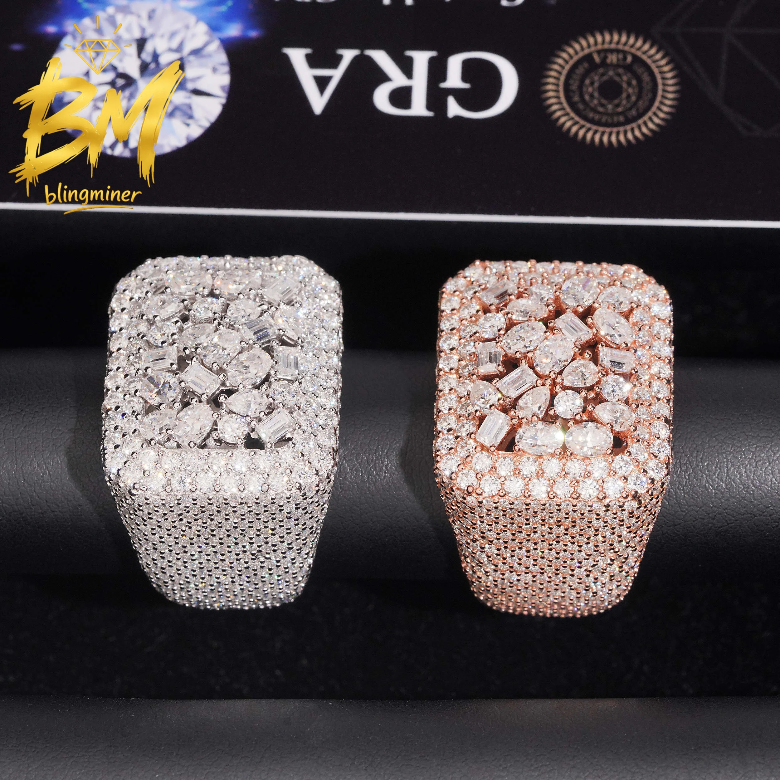 Blingminer Cutting Square VVS Moissanite Rings For Men Women S925 Silver Finger Jewelry Pass Diamonds Tester Free Shipping
