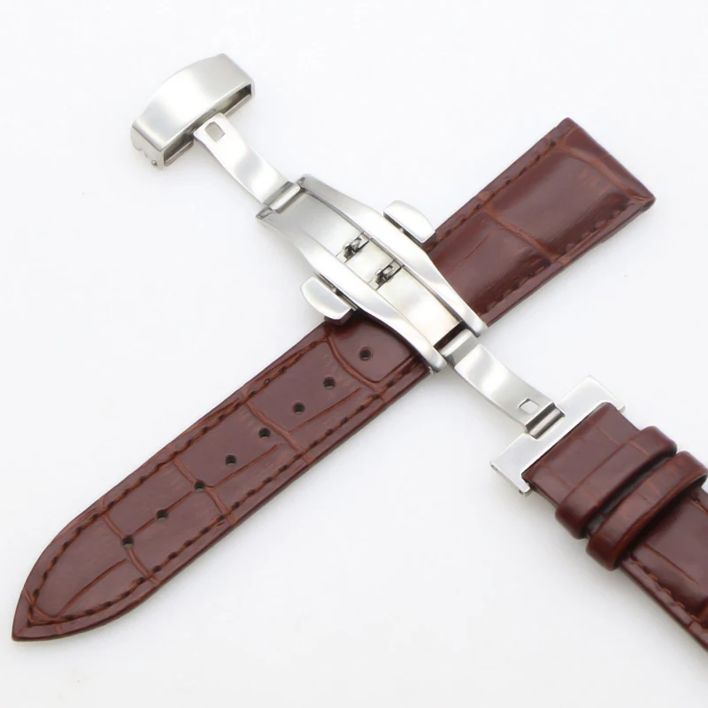 Genuine Leather Watch Straps 18mm20mm22mm24mm Universal Watch Butterfly Buckle Steel Band Buckle Bracelet Bangle Bracelet + Tool